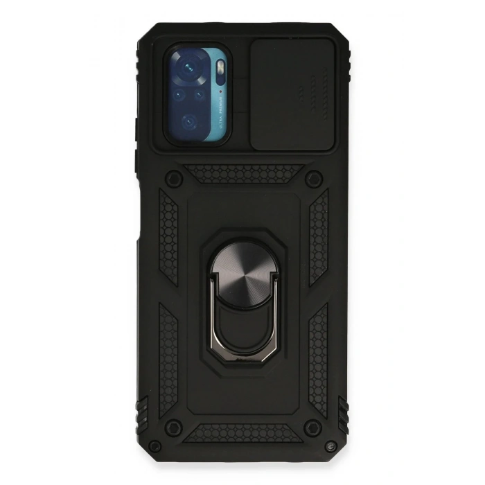 Xiaomi Redmi Note 10 Kılıf Pars Lens Yüzüklü Silikon - Siyah