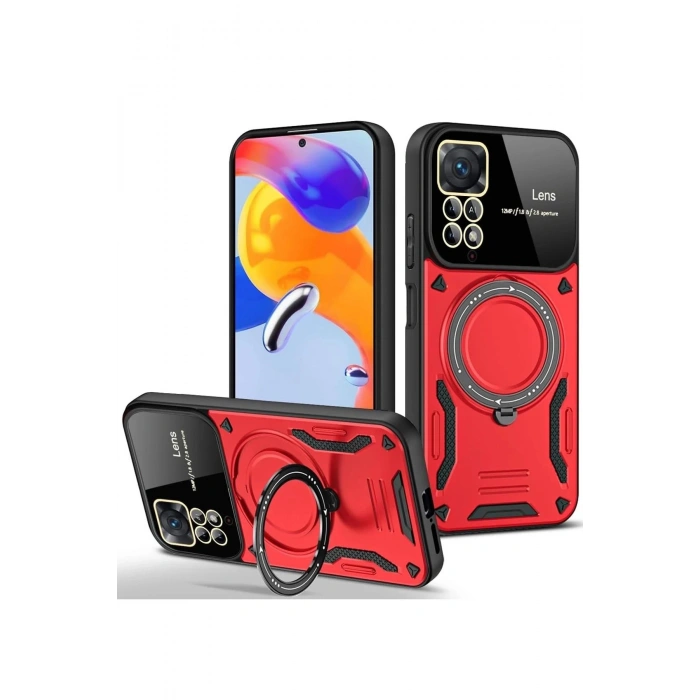 Xiaomi Redmi Note 11 Pro Kılıf Joy Lens Standlı Kapak - Kırmızı