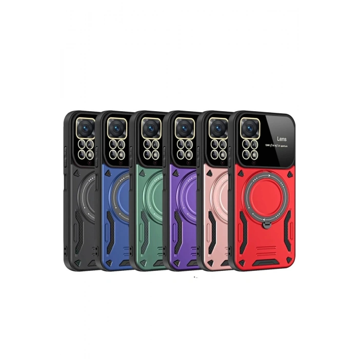 Xiaomi Redmi Note 11 Pro Kılıf Joy Lens Standlı Kapak - Kırmızı