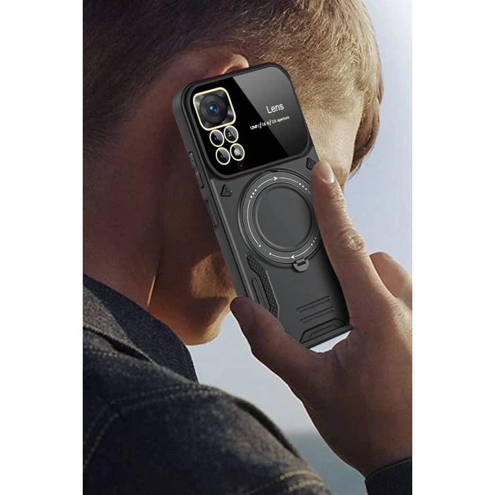 Xiaomi Redmi Note 12 Pro 4G Kılıf Joy Lens Standlı Kapak - Kırmızı