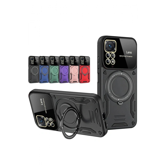 Xiaomi Redmi Note 12 Pro 4G Kılıf Joy Lens Standlı Kapak - Koyu Yeşil