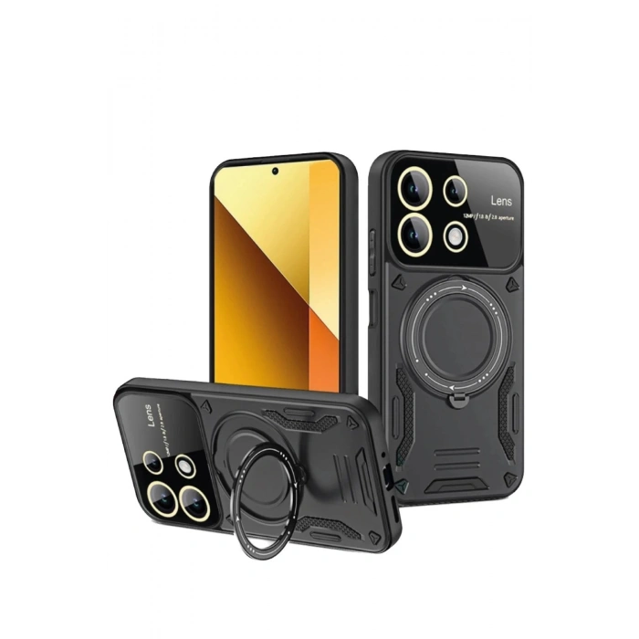 Xiaomi Redmi Note 13 4G Kılıf Joy Lens Standlı Kapak - Siyah