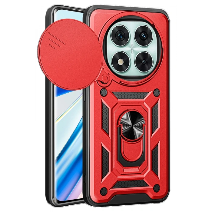 Xiaomi Redmi Note 14 Pro 4G Kılıf Pars Lens Yüzüklü Silikon - Kırmızı