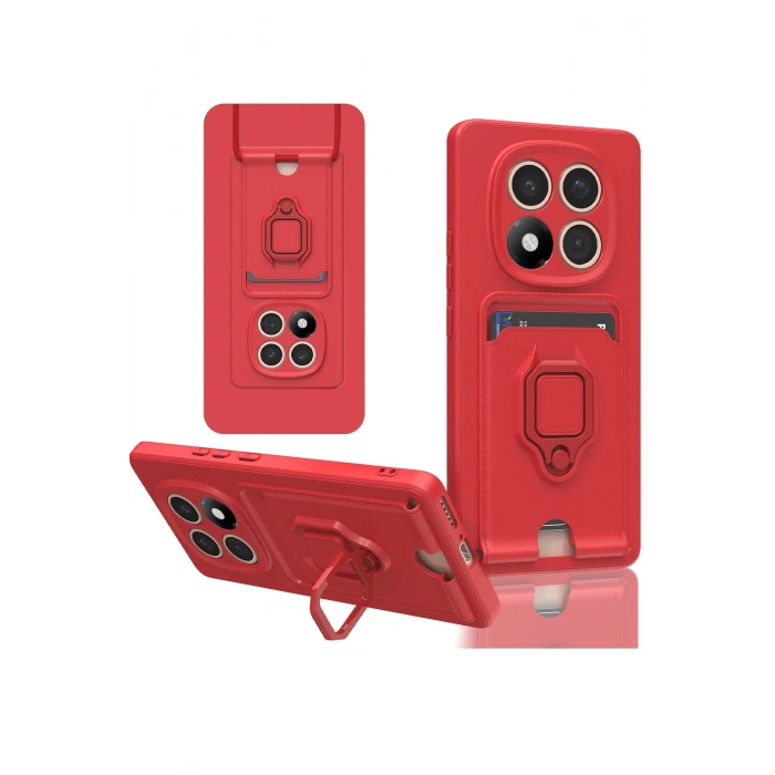 Xiaomi Redmi Note 14 Pro 4G Kılıf Zuma Kartvizitli Yüzüklü Silikon - Kırmızı