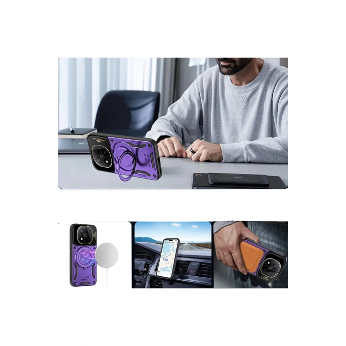 Xiaomi Redmi Note 14 Pro Plus Kılıf Joy Lens Standlı Kapak - Kırmızı