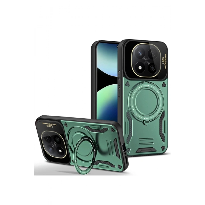 Xiaomi Redmi Note 14 Pro Plus Kılıf Joy Lens Standlı Kapak - Koyu Yeşil