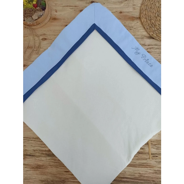 Yenidoğan Bal Peteği My Prince Taç Nakışlı Delüks Kundak Bebek Battaniyesi Mavi