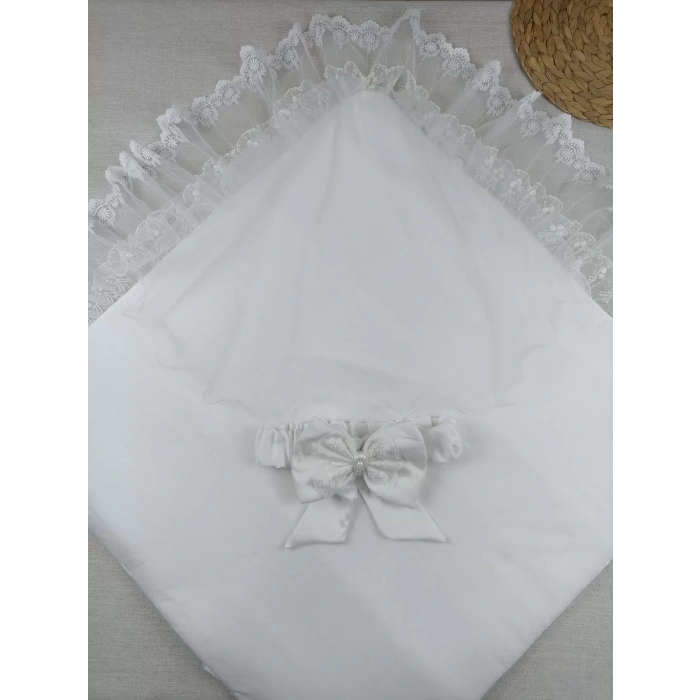 Yenidoğan İpek Pamuklu İnci Lüks Kundak Bebek Battaniyesi Ekru