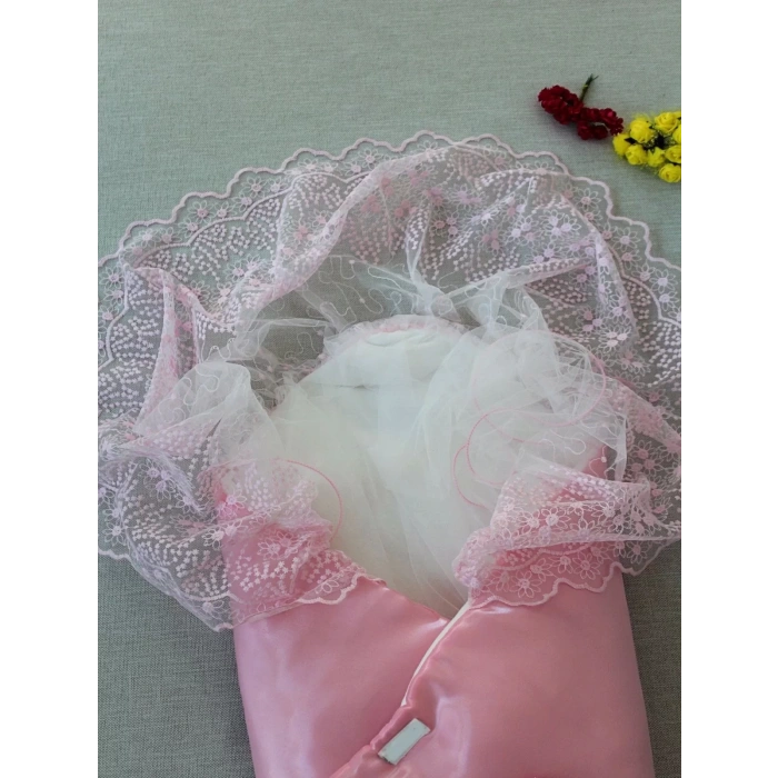 Yenidoğan Kumru İnci Fiyonk Kristal Parlak Duvaklı Kundak Bebek Battaniyesi Pembe