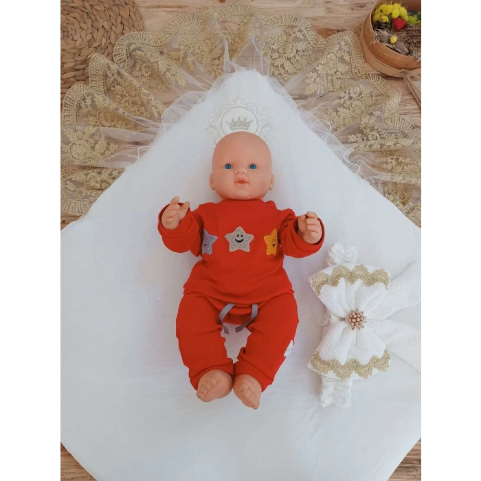 Yenidoğan Pamuk Taç Benim Prensesim Nakışlı Trilüks Kundak Bebek Battaniyesi Ekru