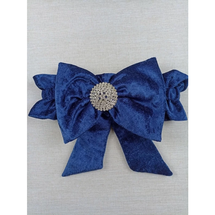 Yenidoğan Sar Kadife Taç Nakışlı İnci Fiyonklu Dantel Duvak Trilüks Kundak Bebek Battaniye Lacivert