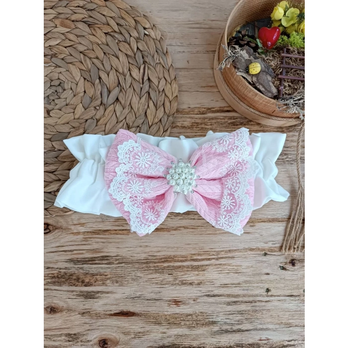 Yenidoğan Teri Cotton Taç Nakışlı Prizma Taş Kundak Bebek Battaniyesi Pembe