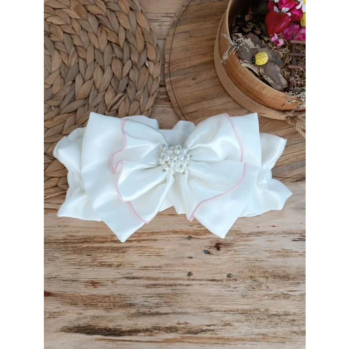 Yenidoğan Wool Yün Kumaş Taç Nakışlı Güpür Duvaklı Fiyonk Prizma Taş Unisex Kundak Bebek Battaniyesi Pembe