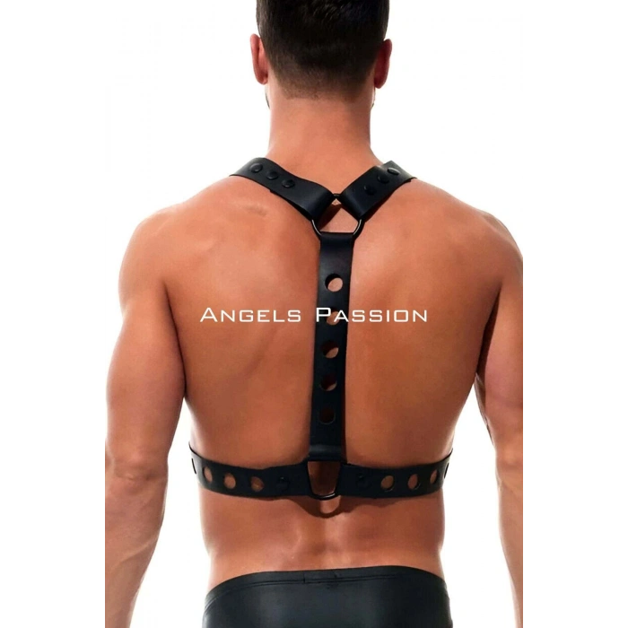 Yuvarlak Detaylı X Harness - Şık Erkek  Göğüs Harness, Deri Harness - Brfm219