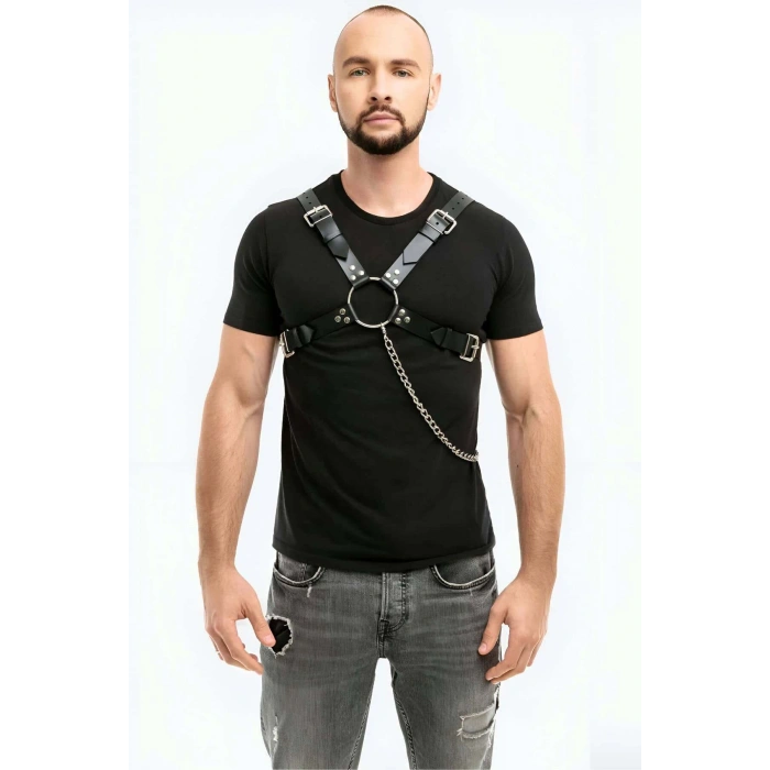 Zincir Detaylı Deri Erkek  Göğüs Harness - Brfm95