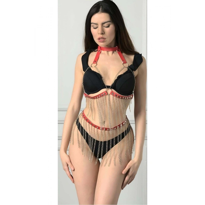 Zincirli Göğüs Ve Etek Harness Takım - Brf504