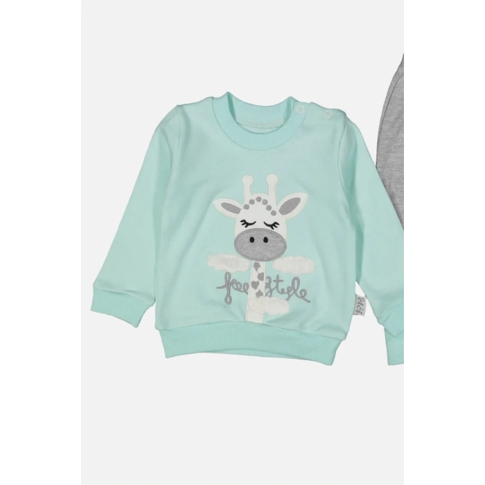 Zürafa Nakışlı % 100 Pamuk Kız Bebek Takımı