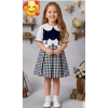 1/4 Yaş Kuğu Yakalı Ekose Çocuk Elbisesi
