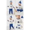 3-6 6-9 9-12 Ay Full Star Nakışlı Şapkalı Uzun Kollu Sweat 3lü Erkek Bebek Takımı