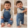 6-18 Ay Çizgili Badili Kot Salopet Bebek Takımı