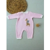 Animal Nakışlı Bal Peteği Kumaş Es Fermuarlı Kız Bebek Tulumu Pembe