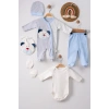 Ayıcık Nakışlı Tulumlu % 100 Pamuk Erkek Bebek 5li Set