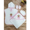 Bear Nakışlı Pareolu 4lü Kız Bebek Havlu Silgi Takımı Pembe