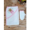 Bear Nakışlı Pareolu 4lü Kız Bebek Havlu Silgi Takımı Pembe