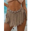 Bej Bikini Üstü Deniz Kabuklu Püsküllü Pareo,beachwear,bikini Üstü El Emeği Plaj Eteği,bohem Etek