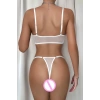 Beyaz Transparan Tül Bralet Tanga İç Giyim Takımı
