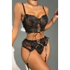 Büstiyerli Dantel Fantezi Siyah Jartiyer Takımı