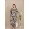 Büyük Beden Çizgili Düğmeli Uzun Kol Viskon Pijama Takımı