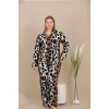 Büyük Beden Siyah Benekli Düğmeli Uzun Kol Viskon Pijama Takımı