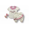 Çiçek Nakışlı Roman Şalvar Bandanalı Kısa Kollu Sweat 3lü Kız Bebek Takımı Pembe