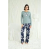 Çiçek Ve Yaprak Desenli Baskılı Pijama Takımı