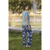 Çiçek Ve Yaprak Desenli Ve Baskılı Pijama Takımı