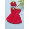 Çilek Bebekler Penye Kumaş Kısa Kol Bebek Elbisesi Kırmızı