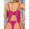 Dantel Transparan Fuşya Badysuit 4lü Takım 7001