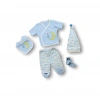 Dedem Nakışlı %100 Cotton Antibakteriyel 5li Zıbın Takımı Hastane Çıkışı Mavi