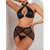 Deri Siyah Fileli Fantezi Sütyen Takımı