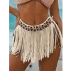 Ekru Bikini Üstü Deniz Kabuklu Püsküllü Pareo,beachwear,bikini Üstü El Emeği Plaj Eteği,bohem Etek