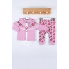 Flover Nakışlı Hırkalı % 100 Pamuk 3lü Kız Takım