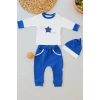 Full Star Nakışlı Şapkalı Uzun Kollu Sweat 3lü Erkek Bebek Takımı İndigo