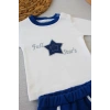 Full Star Nakışlı Şapkalı Uzun Kollu Sweat 3lü Erkek Bebek Takımı İndigo