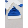 Full Star Nakışlı Şapkalı Uzun Kollu Sweat 3lü Erkek Bebek Takımı İndigo