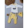 Gentleman Erkek Nakışlı Şapkalı Uzun Kollu Sweat 3lü Erkek Bebek Takımı Sarı