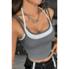 Kadın Antrasit Beyaz Çift Renk Çapraz Askılı Crop Top Bluz Şık Esnek