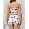 Kadın Beyaz Çilek Desenli Şortlu Pijama Takımı 5053