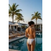 Kadın Beyaz Dantel Detaylı Pedli Boyun Ve Belden Bağlamalı Bikini Takımı