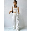 Kadın Beyaz Premium Görünümlü Kare Yaka Kalın Omuz Detaylı Crop Top Bluz